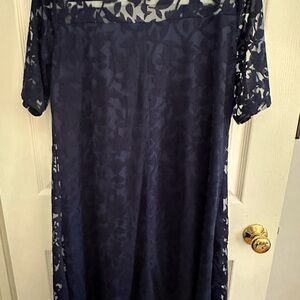 Nina Leonard Deep Blue Floral Dress